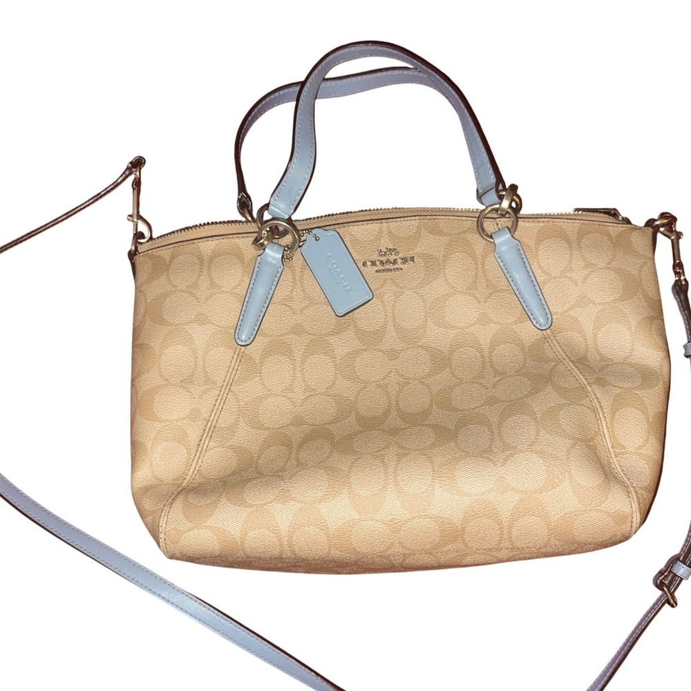 Coach Small Kelsey Satchel SignatureJacquard F27582 | Khaki/blue | Crossbody